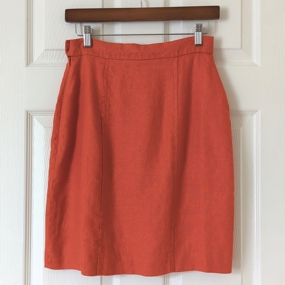 Express Tailleur 90's Vintage Linen High Waisted Mini Pencil Skirt Orange 7/8 - Picture 8 of 9